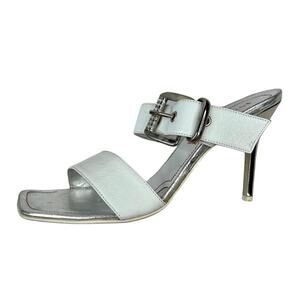Romanelli Collezioni Size 9.5 Strap White Sandal w/Silver Heel Rhinestone Buckle
